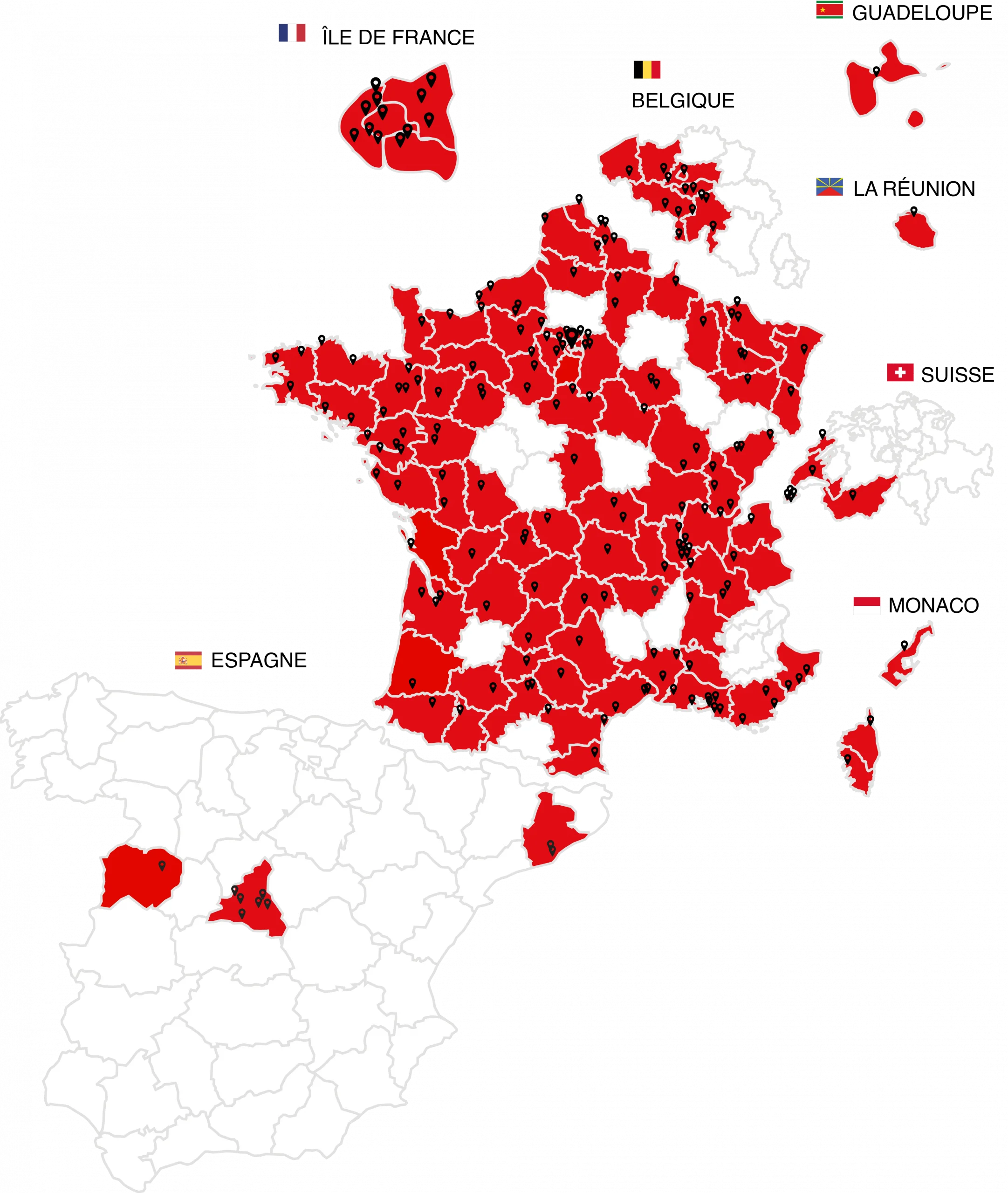 Carte des franchises XEFI en Europe